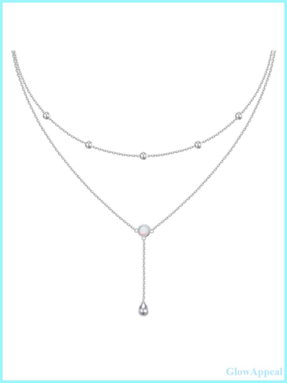 S925 Sterling Silver Layered Necklace Y Shaped Choker Opal Lariat Jewelry
